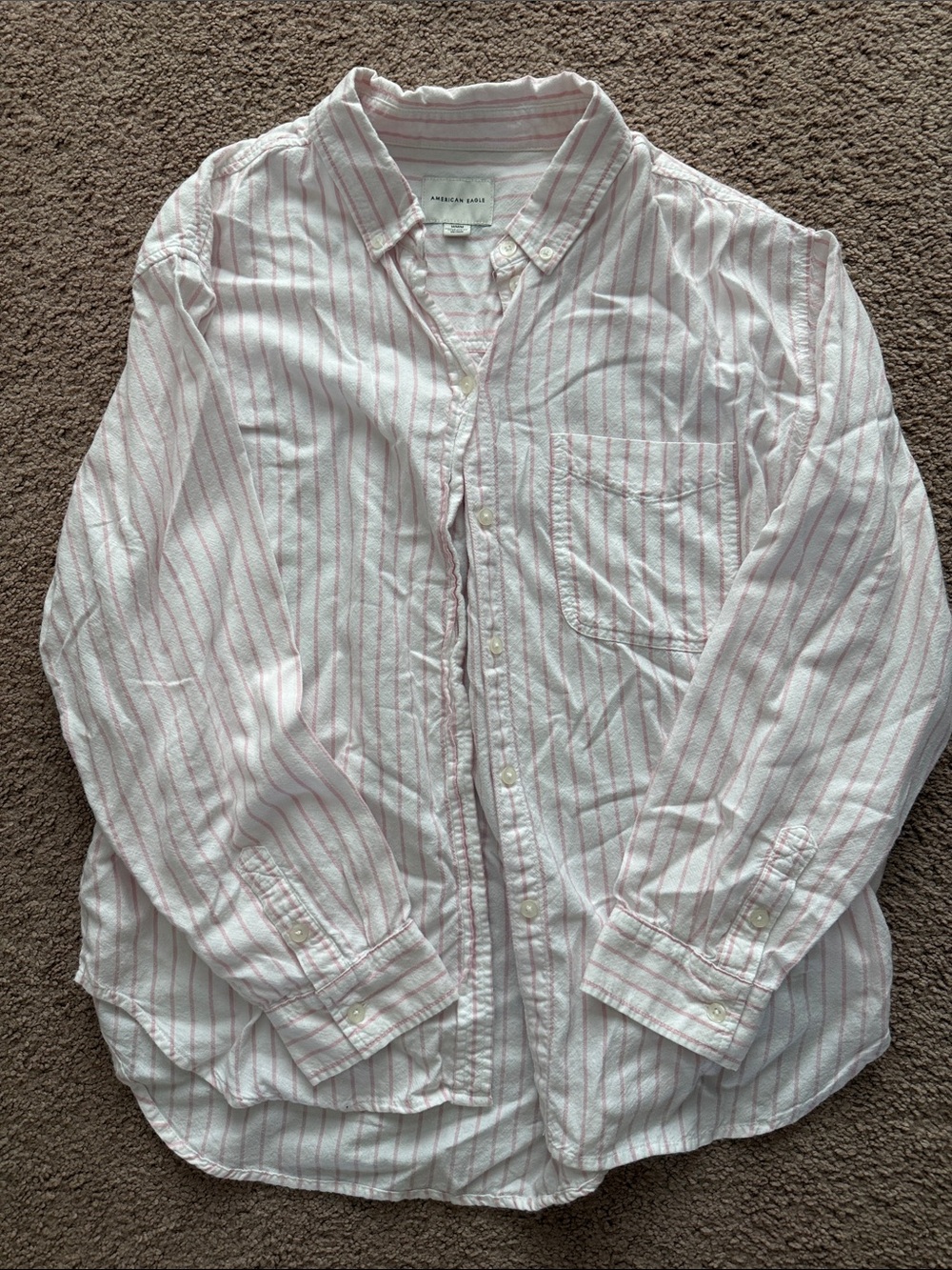 Women’s Striped Button-Down Shirt - White with Pink Stripes